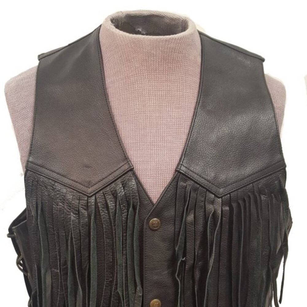 Men’s Country Western Cowboy Leather Fringed Vest with Adjustable Laces